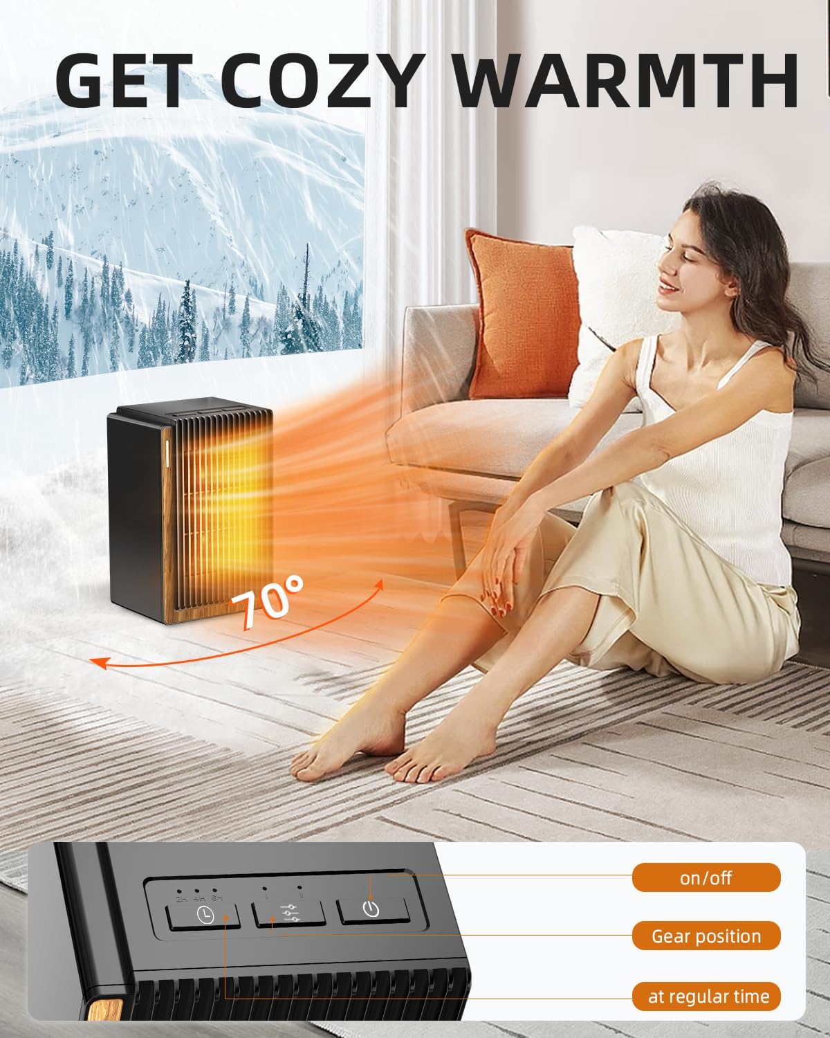Calentador de espacio, calentador eléctrico portátil, calentador pequeño de cerámica PTC de 1200 W con 2 modos de temperatura, ajustes de