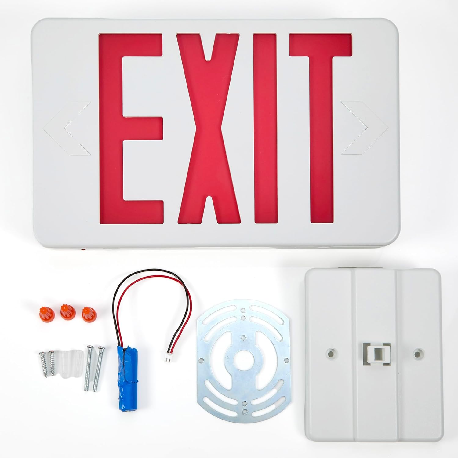 Maxxima Señal de salida LED de una o dos caras, luz de salida de emergencia de letra roja cableada con batería de respaldo para negocios, 120277V,