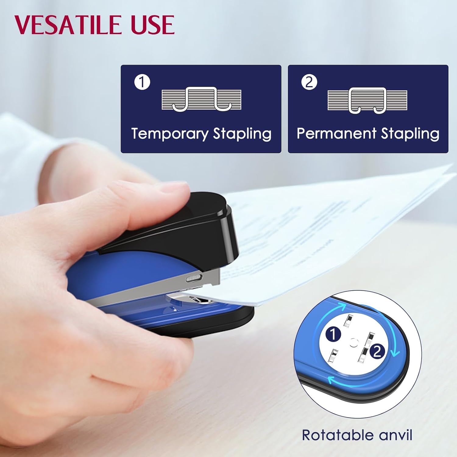 Engrapadora de metal resistente con capacidad de 50 hojas con 1750 grapas y removedor de grapas, engrapadora azul de tira completa para escritorio,
