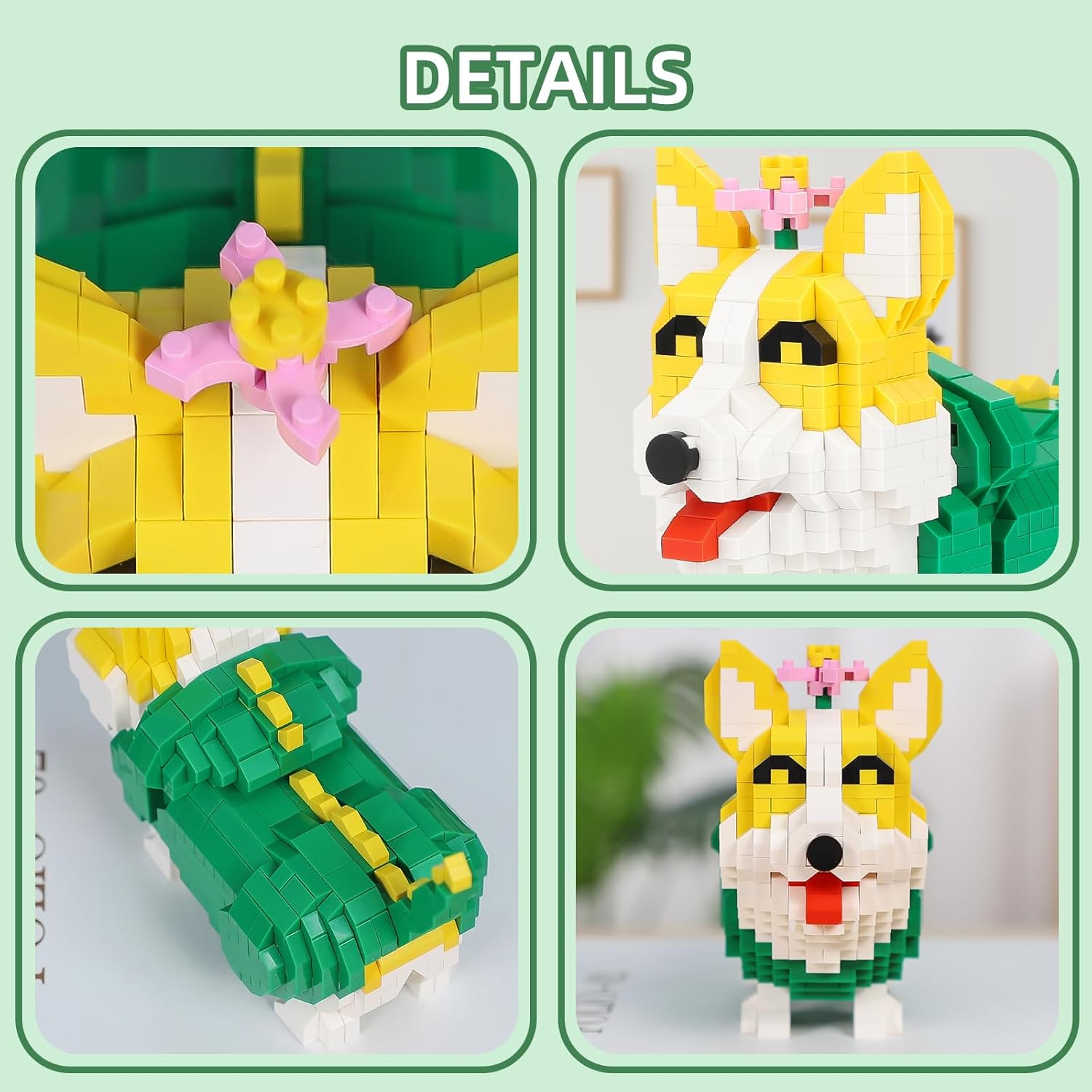 Kit de bloques de construcción de microbloques de construcción de perro Corgi lindo animal, juguetes de construcción de micro ladrillos para