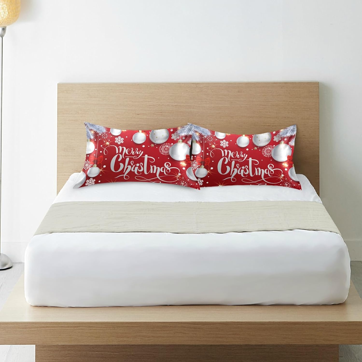 xigua Funda de almohada de satén con diseño de copos de nieve y árbol de Navidad, para el cabello y la piel, con cierre de sobre, funda de almohada