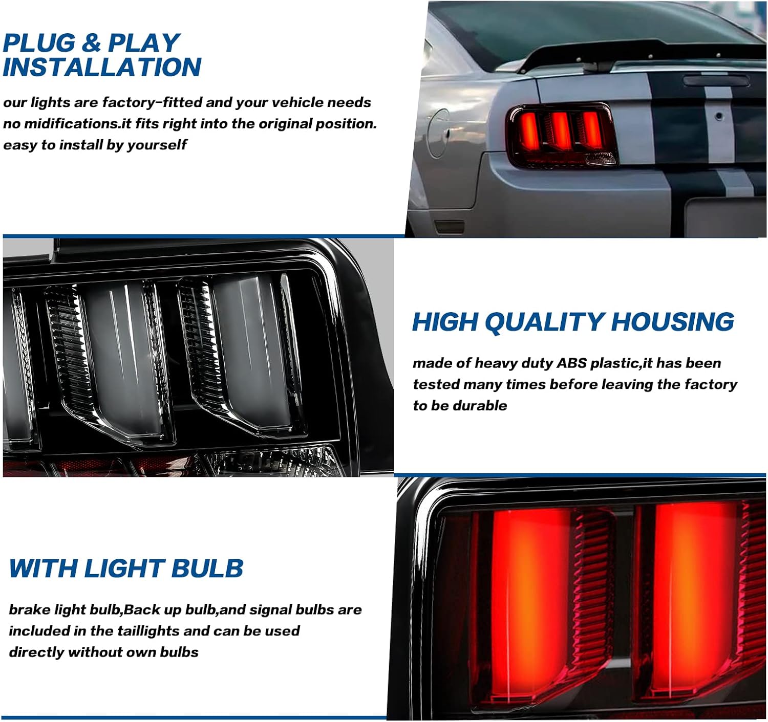 Conjunto de luz trasera ahumada compatible con Mustang 2005 2006 2007 2008 2009, lámparas LED de señal secuencial derecha e izquierda