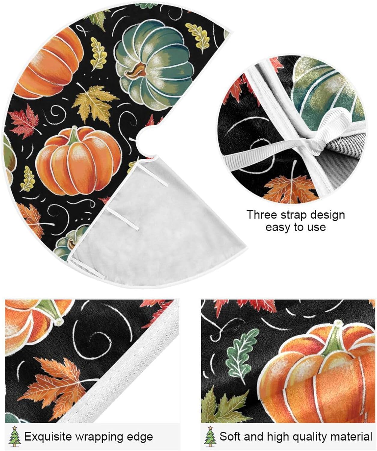 Pumpkin Falling Leaves Xmas Tree Skirt, Tree Skirt Decorations, 47.2 in Tree Skirt Washable, Fall Decoration
