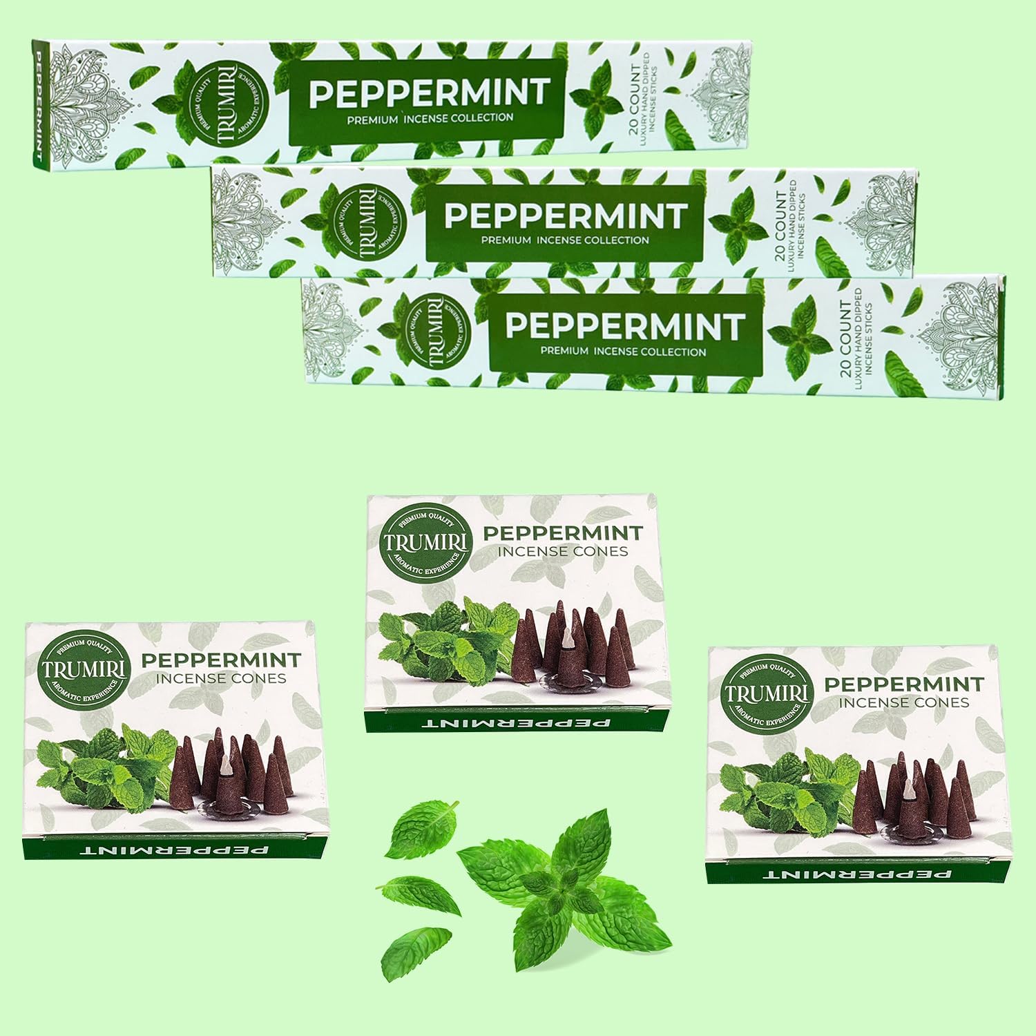 Paquete combinado de palitos de incienso de menta y conos de incienso, 60 varillas de incienso + 30 conos de insencia, incienso perfumados, insents