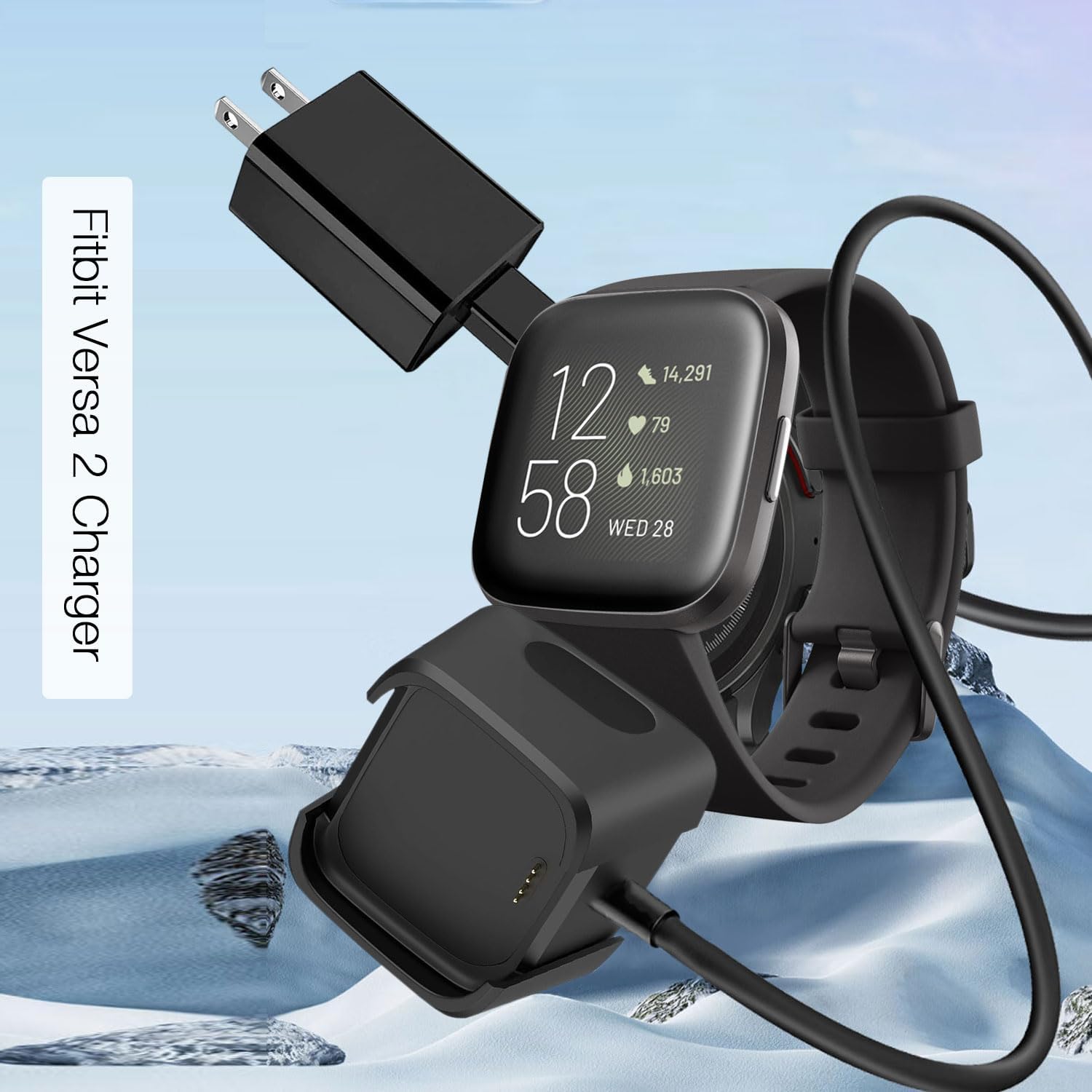 Cargador de pared para Fitbit Versa 2, cable de cargador Fitbit Versa 2, adaptador de reloj inteligente Versa 2, bloque de carga y base de carga