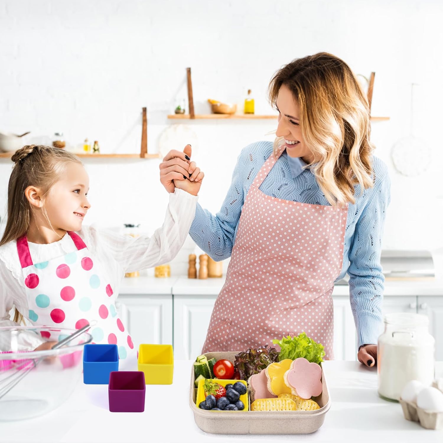 Cadeya Divisores de silicona para lonchera, 8 unidades de divisores cuadrados Bento para contenedores de almuerzo, accesorios