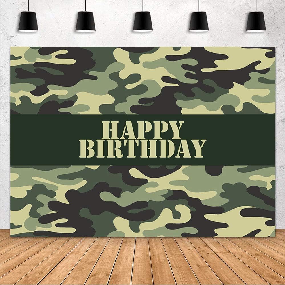 MEHOFOND Decoración de fiesta de cumpleaños de soldado del ejército, telón de fondo de camuflaje verde militar, fondo de fotografía, pancarta para