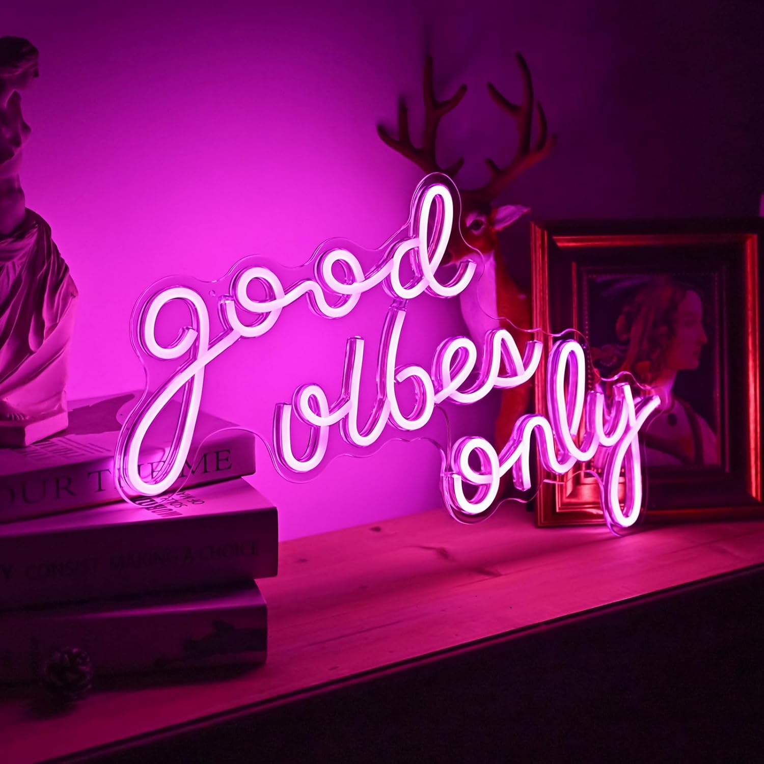 Hawisphy Good Vibes Only – Letreros de luz de neón regulables para decoración de pared, 20 x 11 pulgadas, letrero de neón LED grande, luces