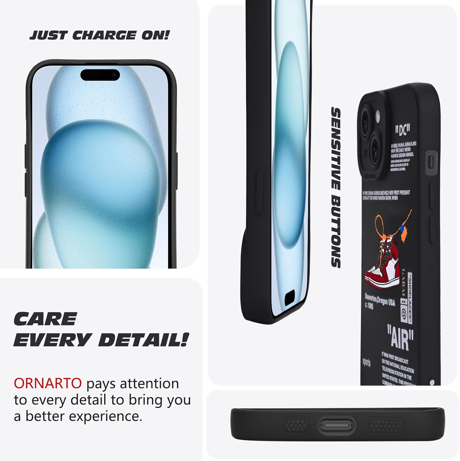 Funda compatible con iPhone 15, marca de zapatos deportivos con diseño creativo pintado de silicona suave, a prueba de golpes, para iPhone 15 de 6.1