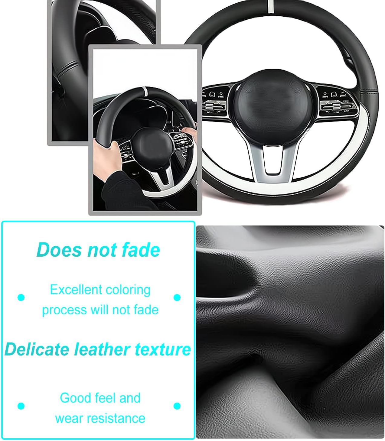 Funda antideslizante para volante de automóvil, funda de cuero napa antideslizante para volante de automóvil, diseñada para accesorios interiores de