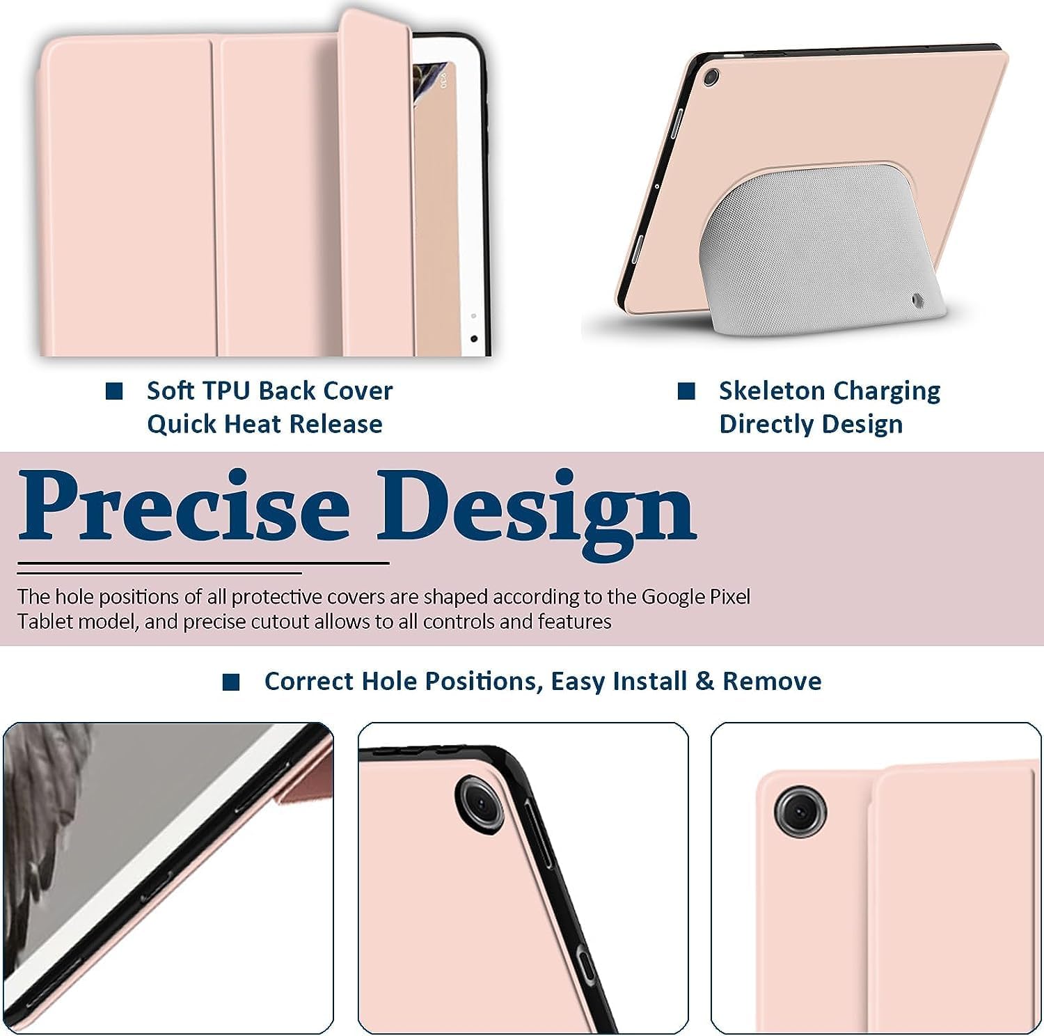 Miimall Funda compatible con Google Pixel Tablet con soporte, carcasa trasera de piel sintética ultra delgada, funda trasera de TPU, plegable, a