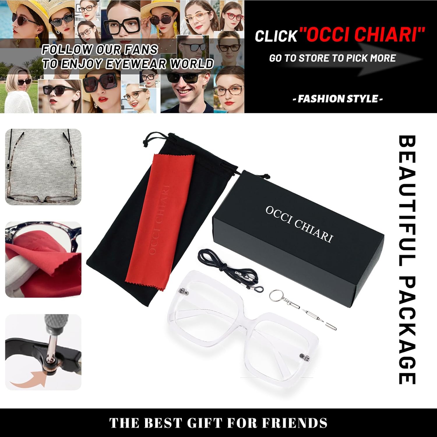 OCCI CHIARI Lentes de lectura grandes limpios para mujer, lectores nerd 2.5x(1.0 1.25 1.5 1.75 2.0 2.25 2.5 2.75 3.0 3.5 4.0 5.0 6.0)