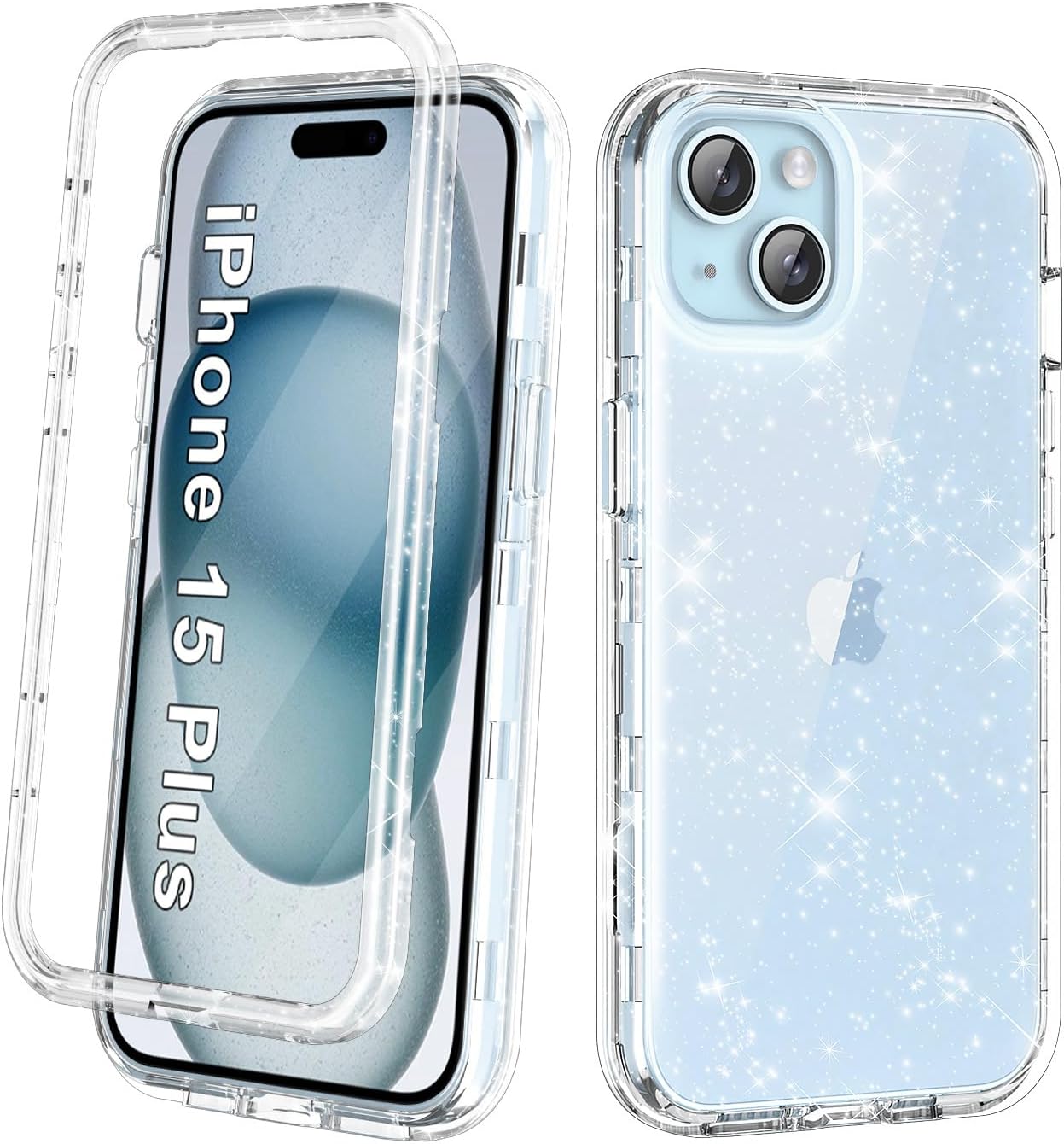 Btscase Funda para iPhone 15 Plus de 6.7 pulgadas (2023), patrón de mármol 3 en 1 resistente cuerpo completo a prueba de golpes PC duro + silicona