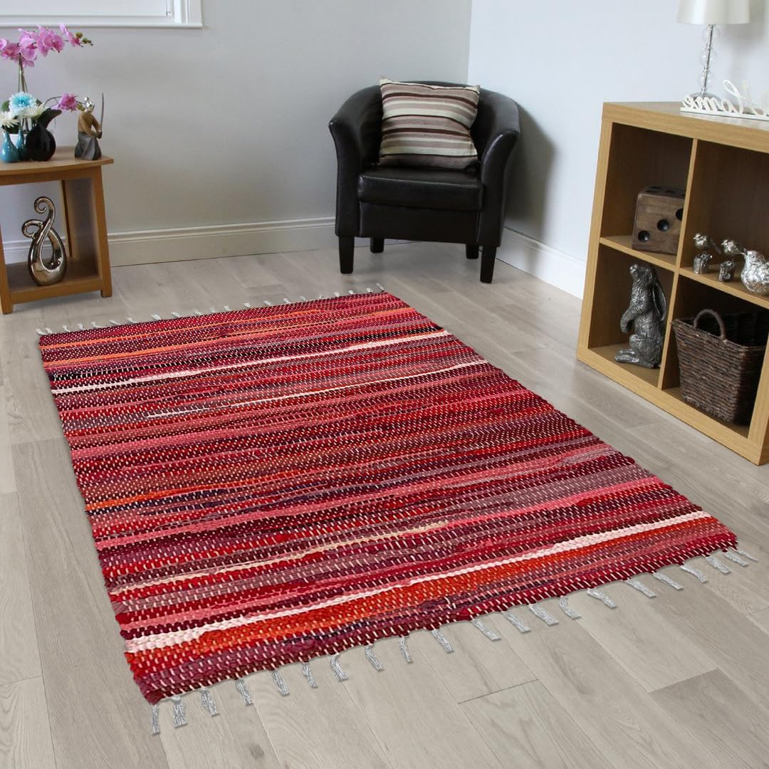 Alfombra Chindi hecha a mano de 3 x 5 pies, alfombra reversible de algodón tejida a mano para dormitorio, sala de estar, cocina, dormitorio,