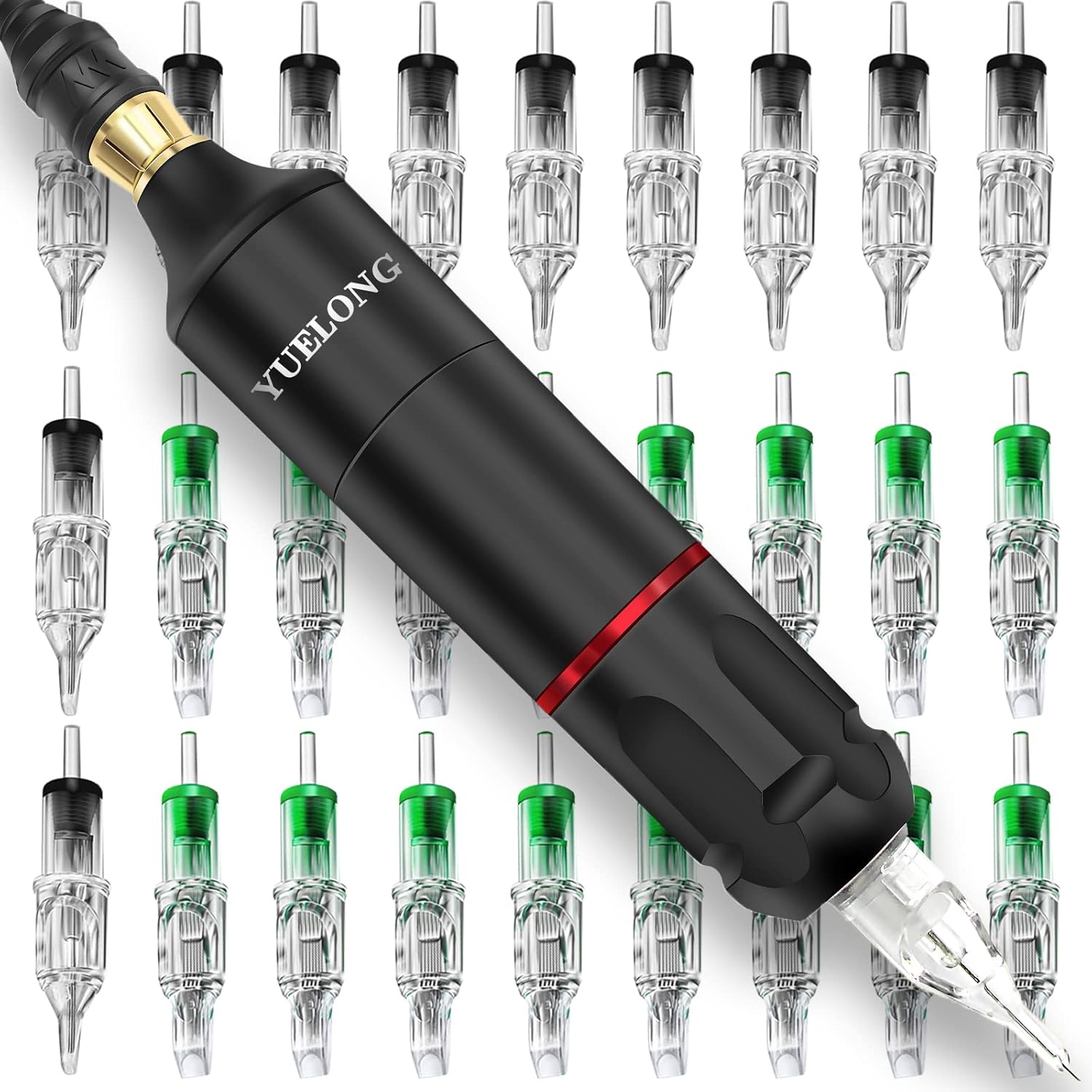 Yuelong Kit de máquina de tatuaje, kit profesional de máquina rotativa de tatuaje con fuente de alimentación, 40 piezas, cartuchos de tatuaje,