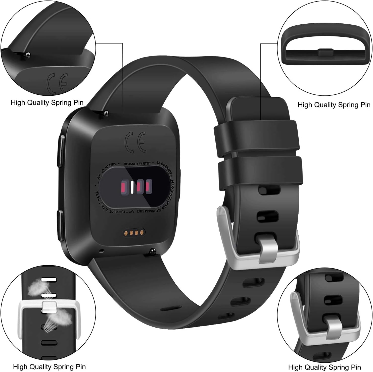 Paquete de 3 correas de silicona suave compatibles para Fitbit Versa 2Fitbit VersaFitbit Versa Lite, correas deportivas ajustables para mujeres y