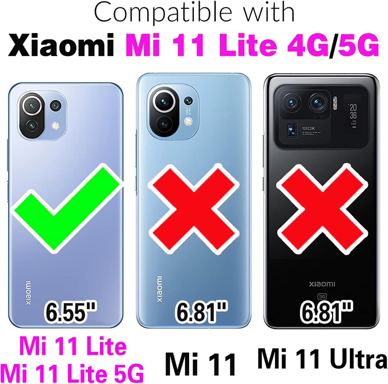 Funda de teléfono para Xiaomi Mi 11 Lite 4G5G con protector de pantalla de vidrio templado y soporte Soporte Soporte Duro Resistente Híbrido