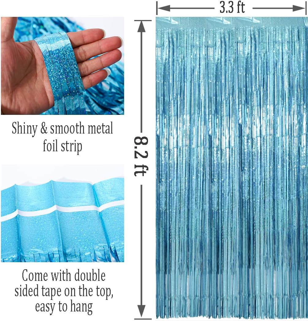Cortinas metálicas de oropel con flecos de papel de aluminio azul, decoración de belleza para cumpleaños, despedida de soltera, baby shower,