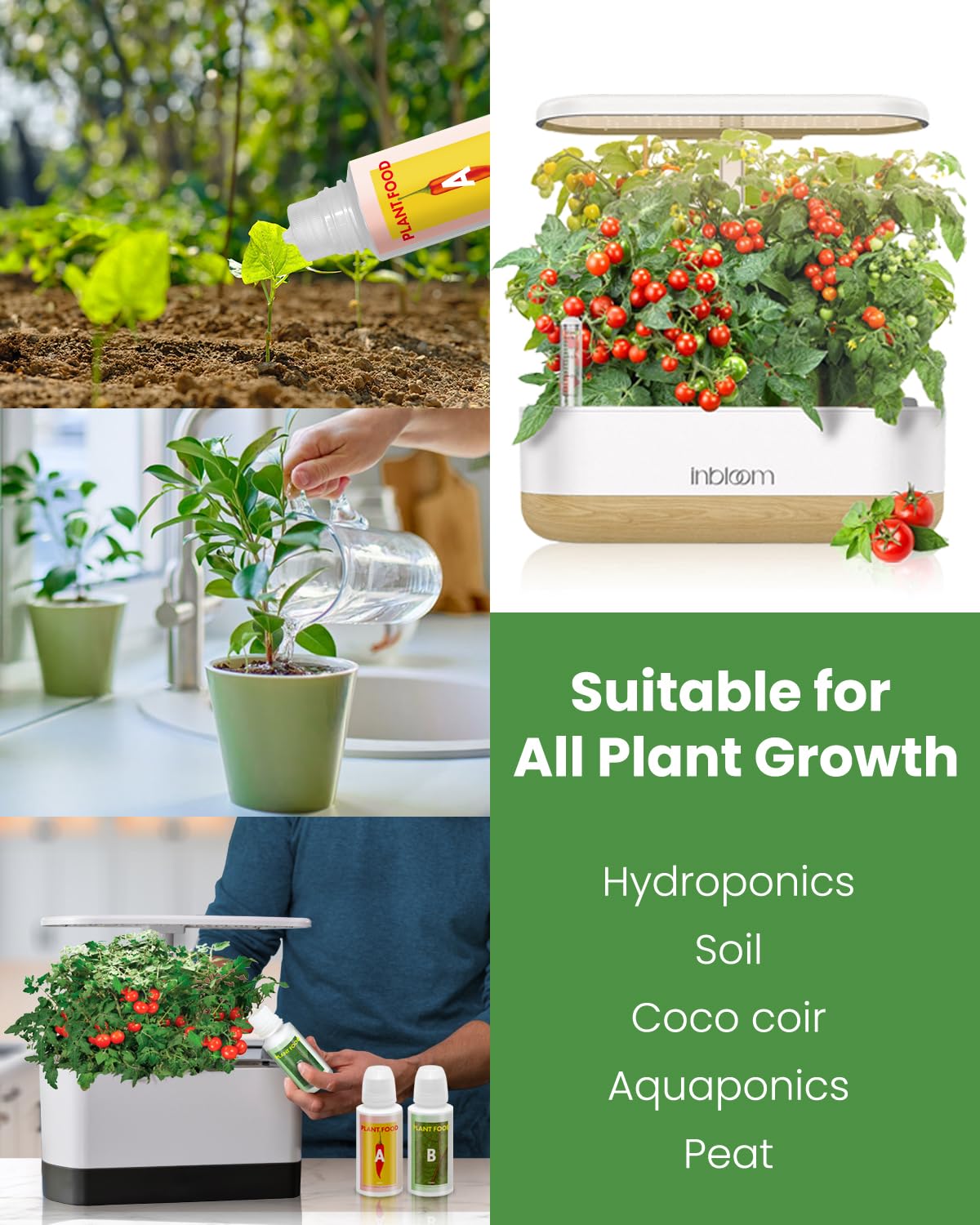 Inbloom Alimentos para plantas, nutrientes hidropónicos, kit de sistema de cultivo hidropónico, General A & BFertilizante sólido soluble en agua