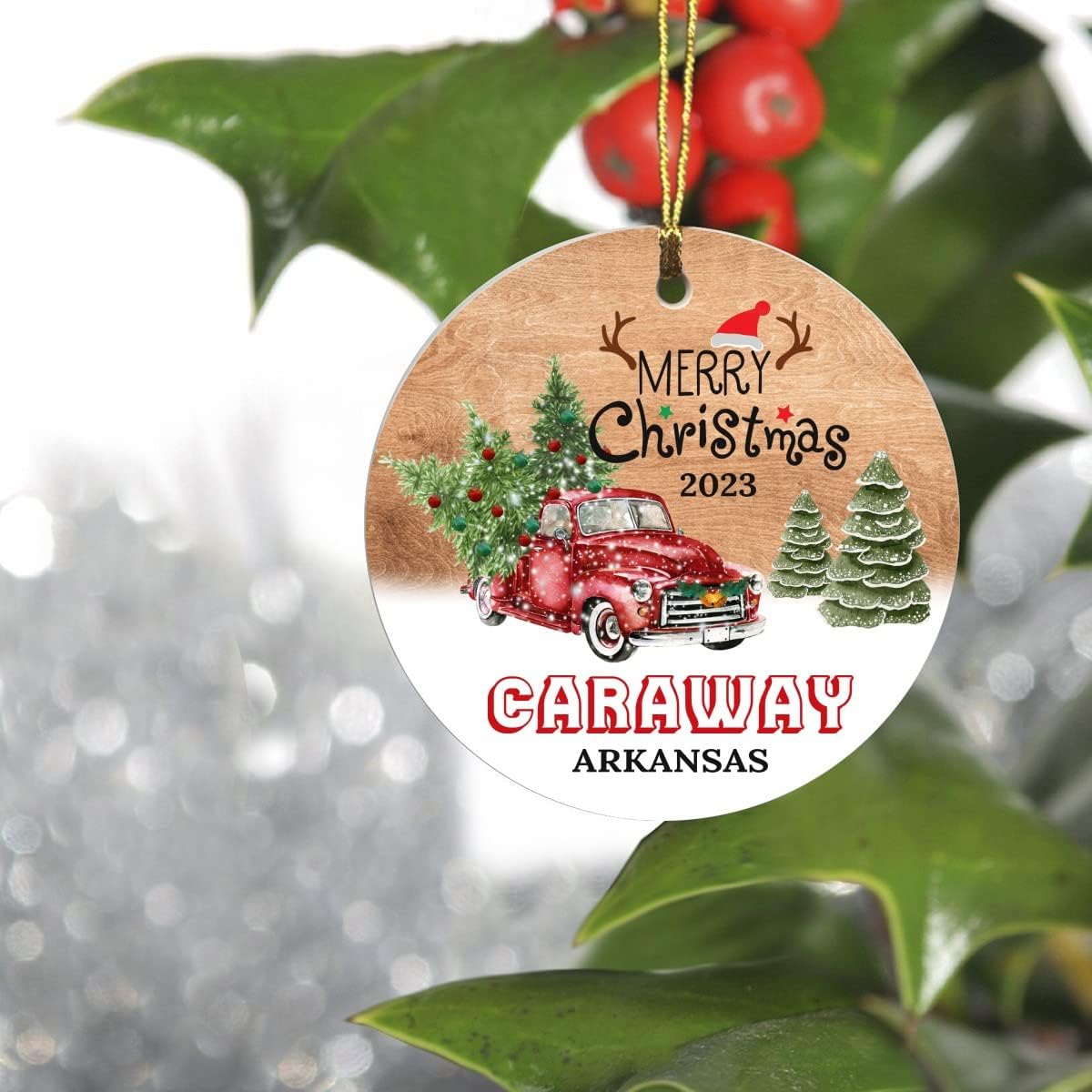 Christmas Tree Ornaments 2023 – Caraway Arkansas Ornament Hometown Custom City State – Keepsake Gift Ideas Caraway AR Ornament 3″ for Friend and