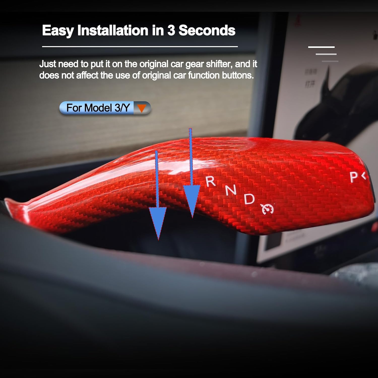 Carbar Tesla Model 3Y – Cubierta de palanca de cambios para Tesla Model Y accesorios 2023-2017 Funda de palanca de dirección de fibra de carbono