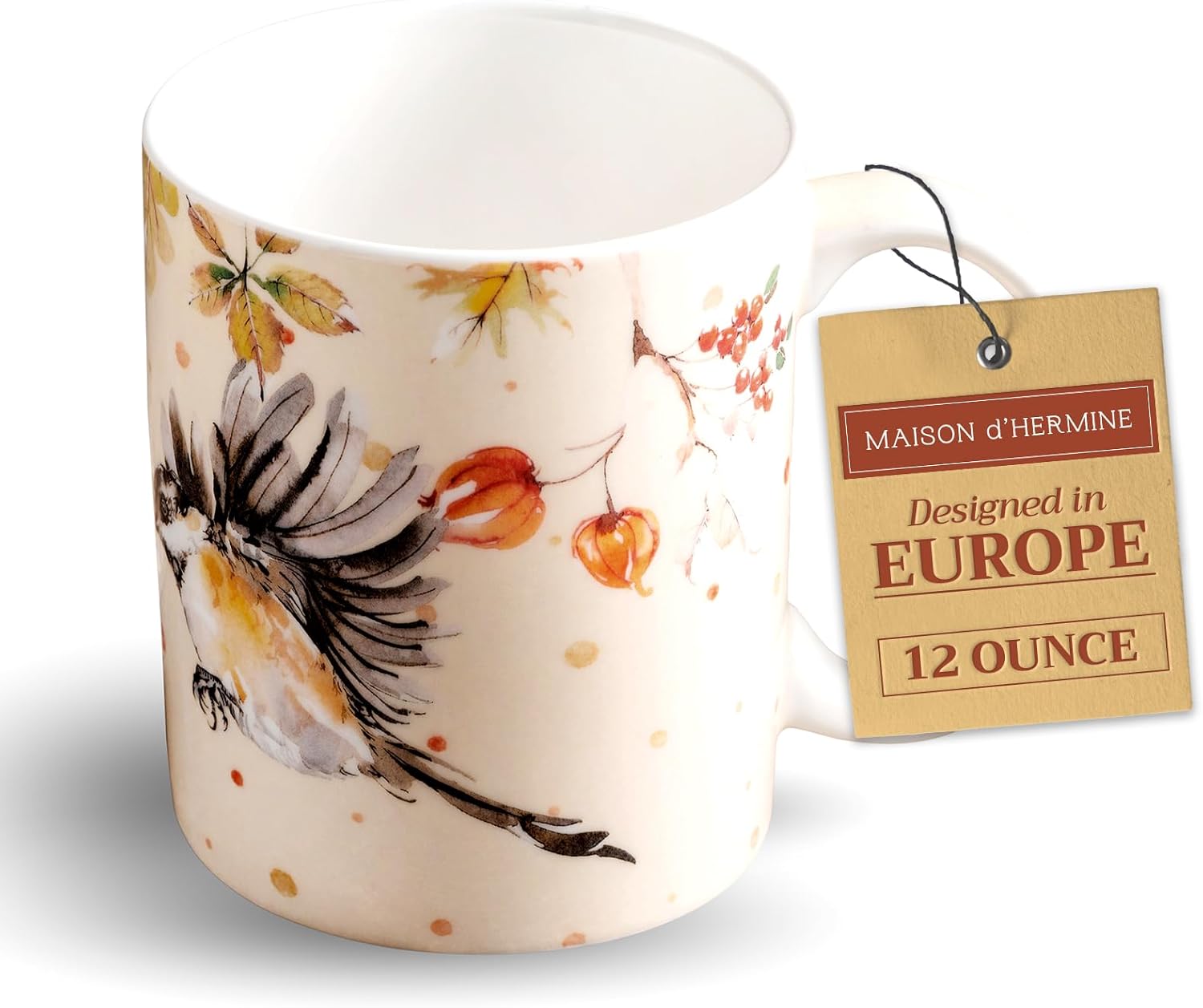Maison d’ Hermine – Taza de café de porcelana fina Kelim con asa para bebidas calientes, café, capuchino, café con leche, cacao, té, perfecta para