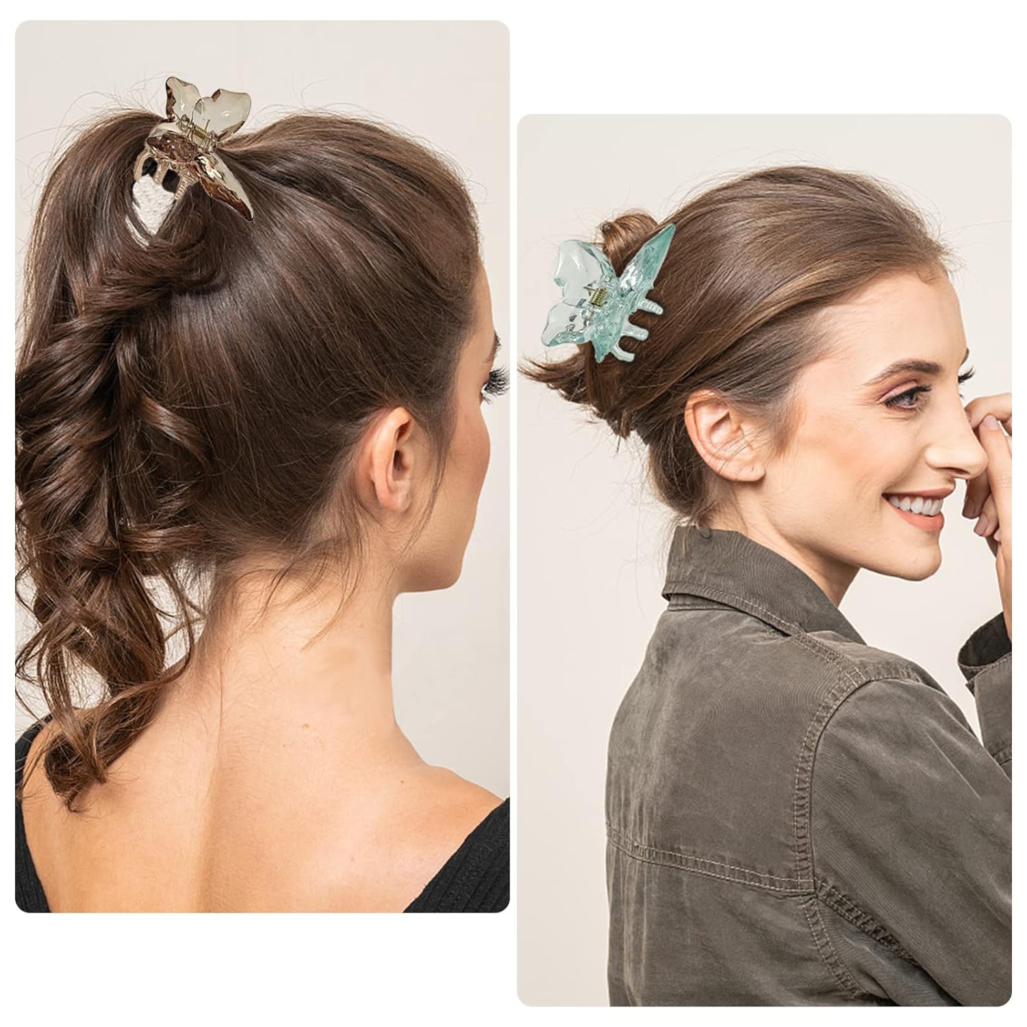 12 pinzas para el cabello de mariposa transparentes, pinzas acrílicas para cabello grueso, delgado y mediano, antideslizantes, pinzas de mariposa