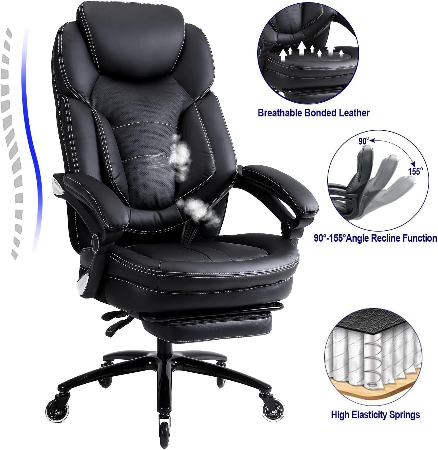 KCREAM Silla de oficina grande y alta, silla de oficina reclinable con respaldo alto, con reposapiés, silla ejecutiva para computadora, silla de