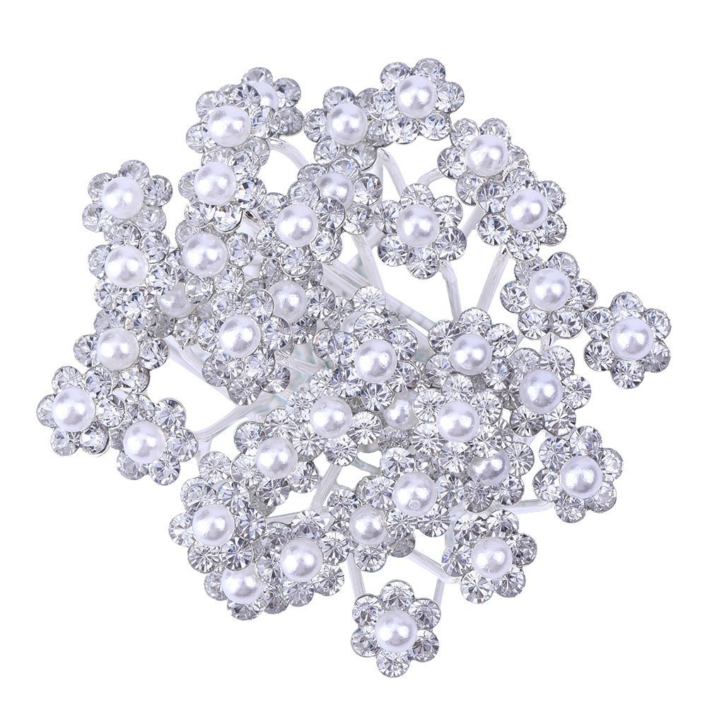 Vpang 20 piezas de horquillas para el pelo de cristal de perlas para boda, accesorios decorativos para el cabello (blanco)