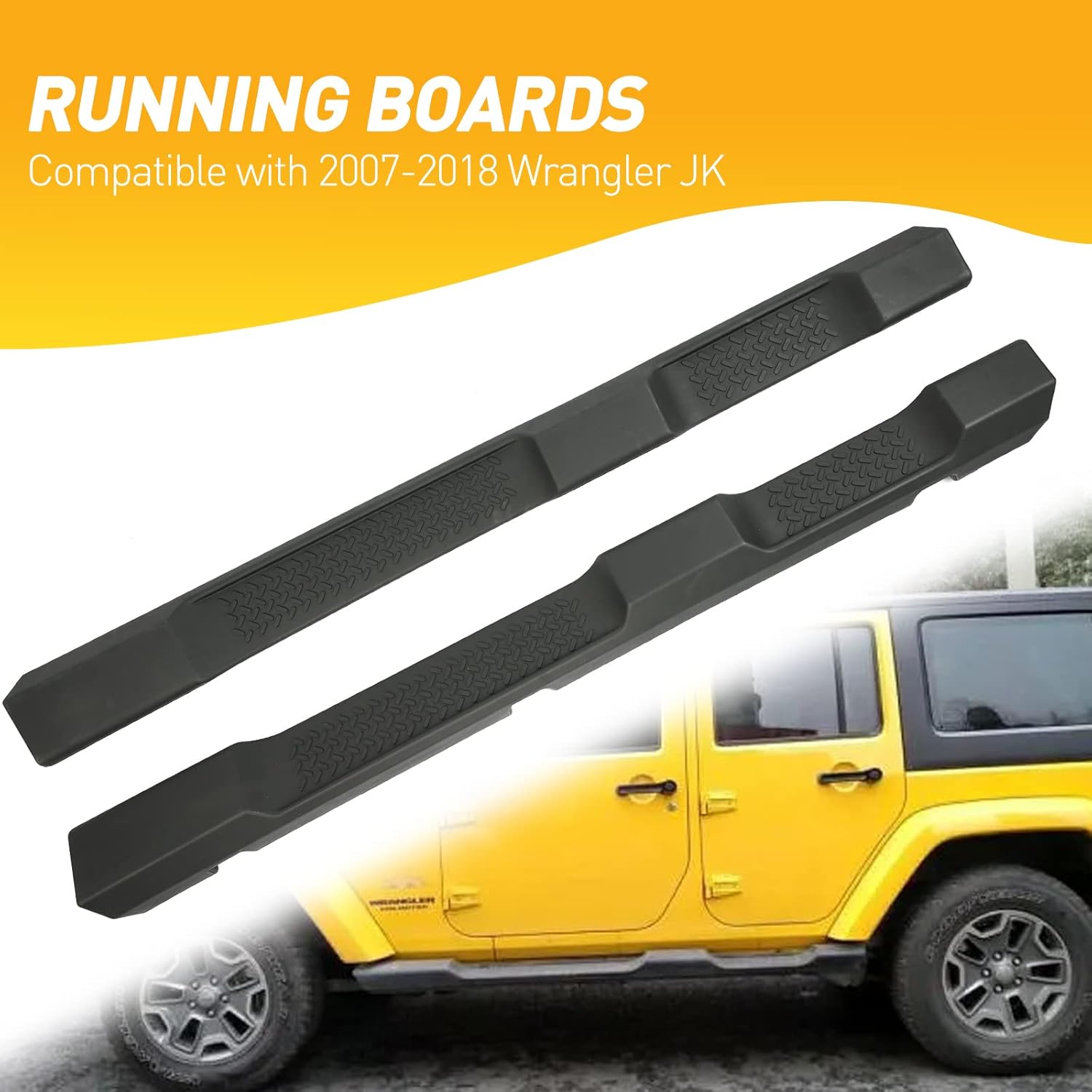 KKoneAuto Estribos compatibles con Wrangler JK Utility 2007-2018 de 4 puertas, 2 piezas deslizantes de roca, estilo OE, escalones laterales negros