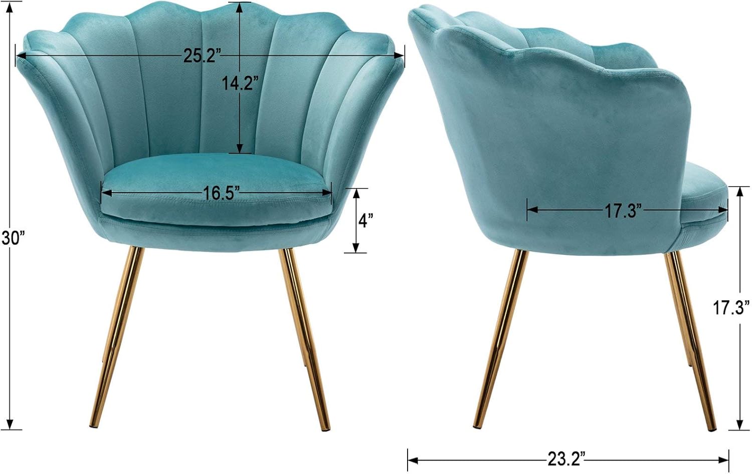 Wahson Silla tapizada de terciopelo para sala de estar, silla de tocador de barril con respaldo de conchas y patas doradas, silla de comedor retro