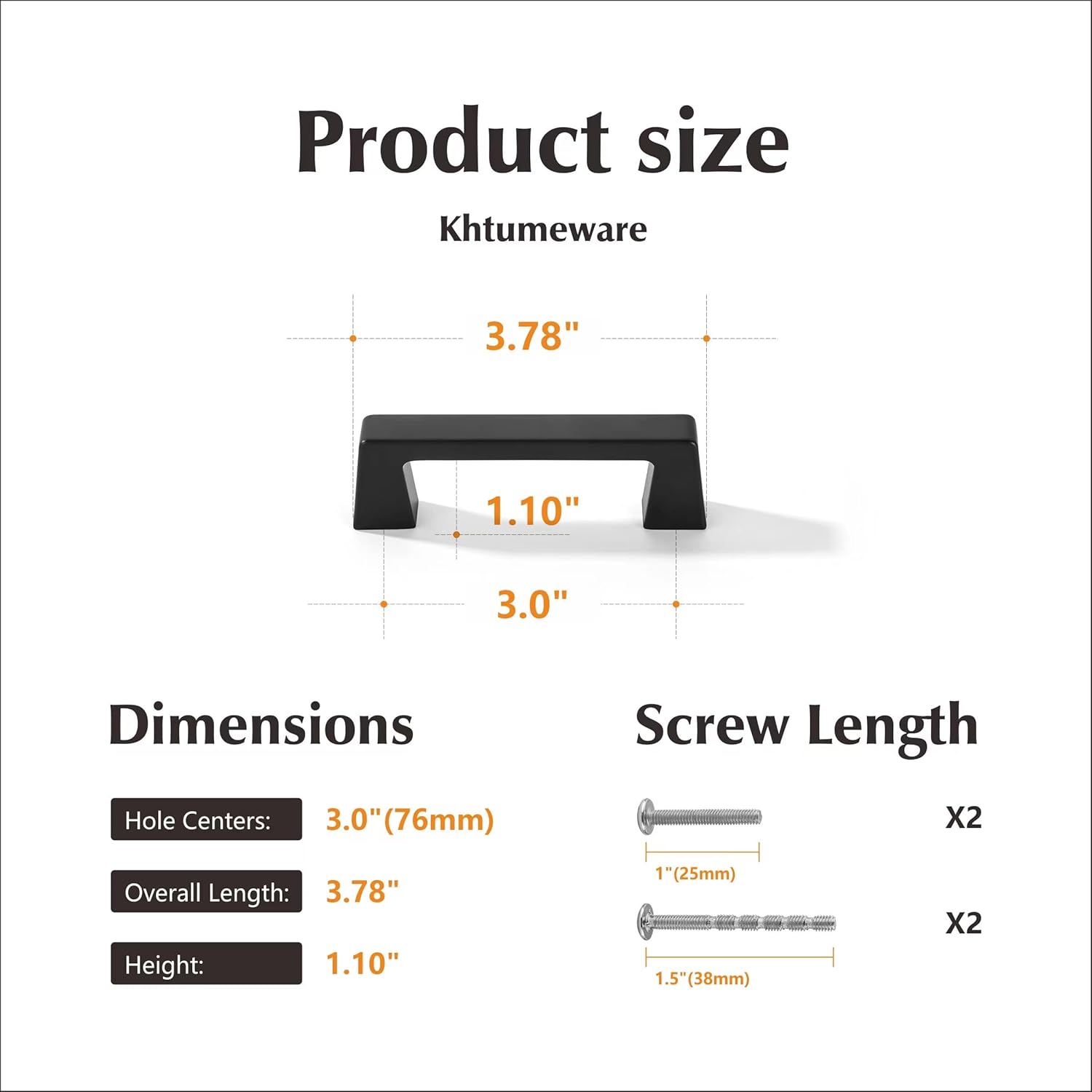 khtumeware Paquete de 10 manijas de gabinete de cocina de 3 pulgadas (2.992 in), tiradores de gabinete de cocina color negro mate, tiradores de