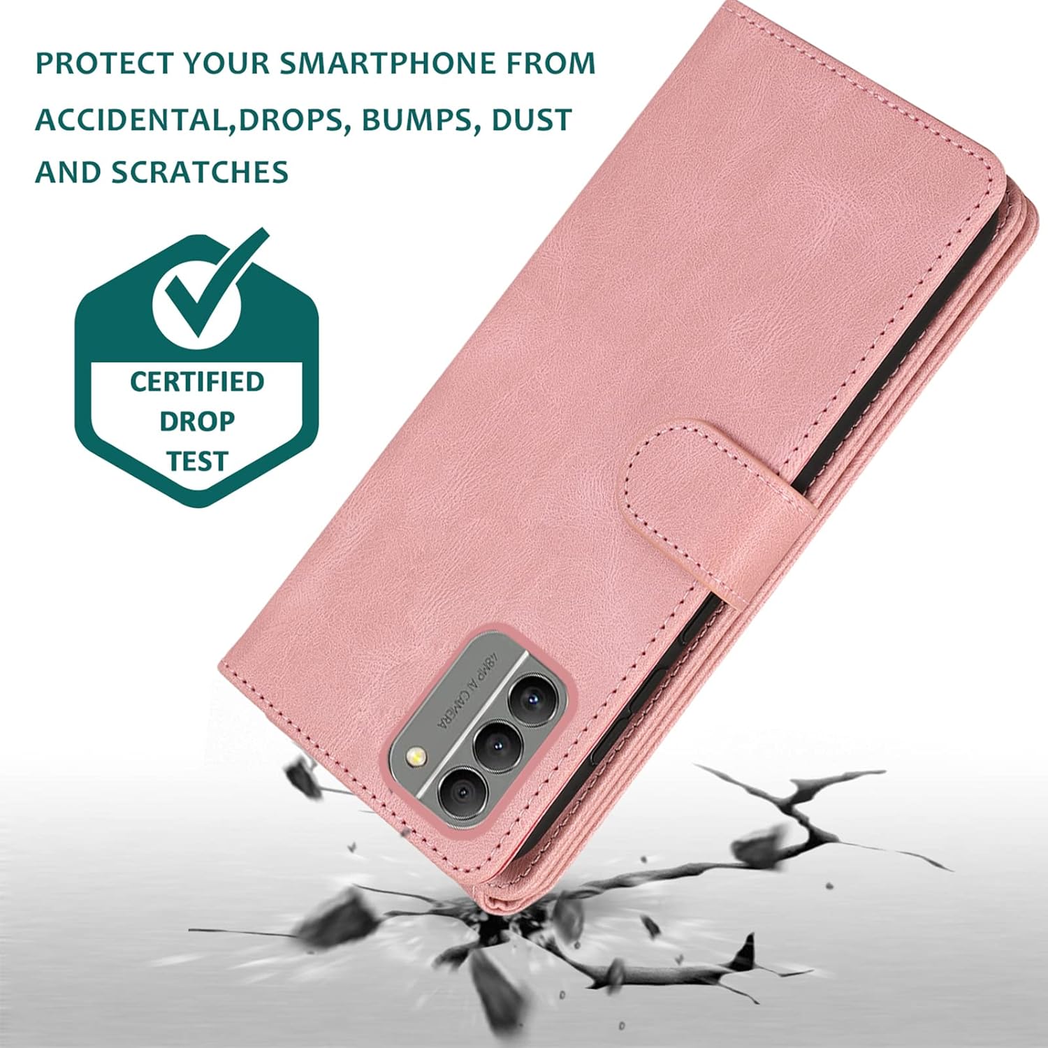 Asuwish Compatible con Nokia G400 5G – Funda tipo cartera de vidrio templado, protector de pantalla y cremallera, de piel retro, soporte para