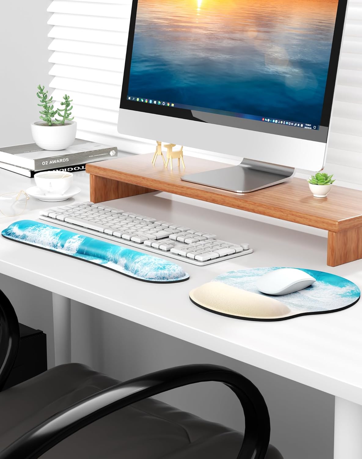 KTRIO Alfombrilla de mouse ergonómica con soporte de muñeca, cómodo reposamuñecas para teclado, almohadilla de espuma viscoelástica para teclado,