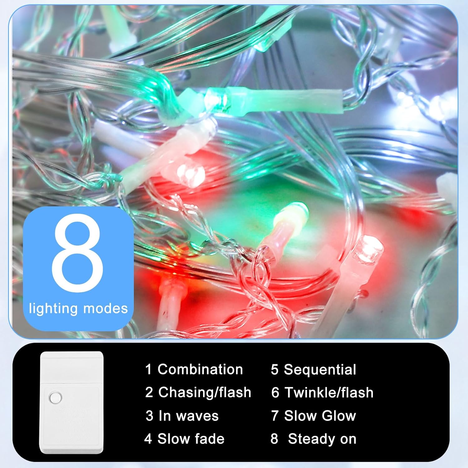 Baquler Luces LED de Navidad de carámbano de 200 pies, decoración al aire libre, 2592 luces LED extralargas parpadeantes, 8 modos, cable