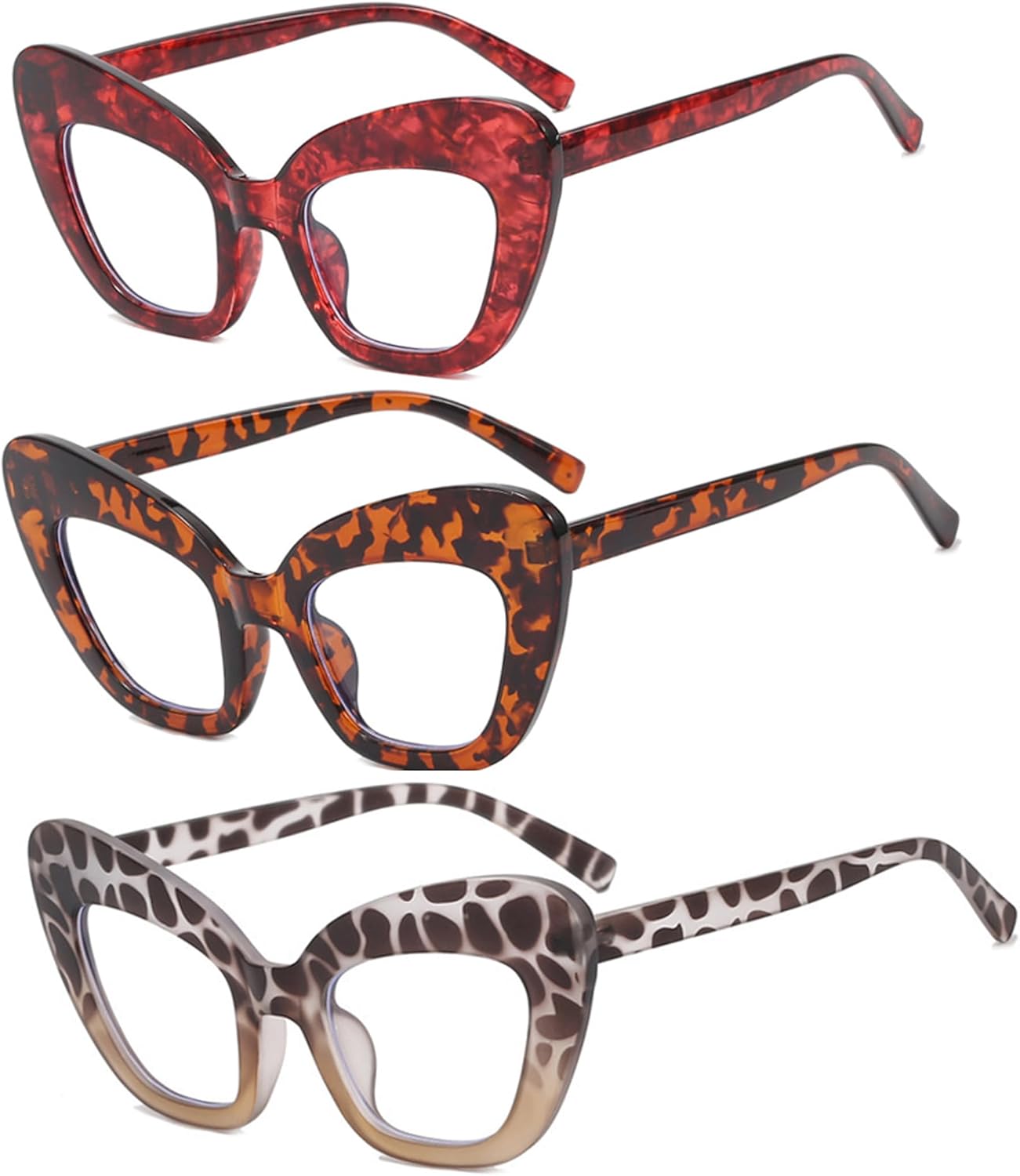 bullabulling Paquete de 3 lentes de lectura con bloqueo de luz azul, lentes de lectura con marco de ojo de gato para mujer