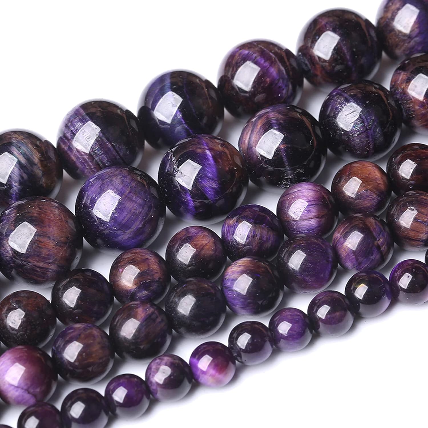 Cuentas de ojo de tigre morado natural, cuentas redondas y sueltas, piedras preciosas energéticas, poder curativo para hacer joyas, 0.315 pulgadas,