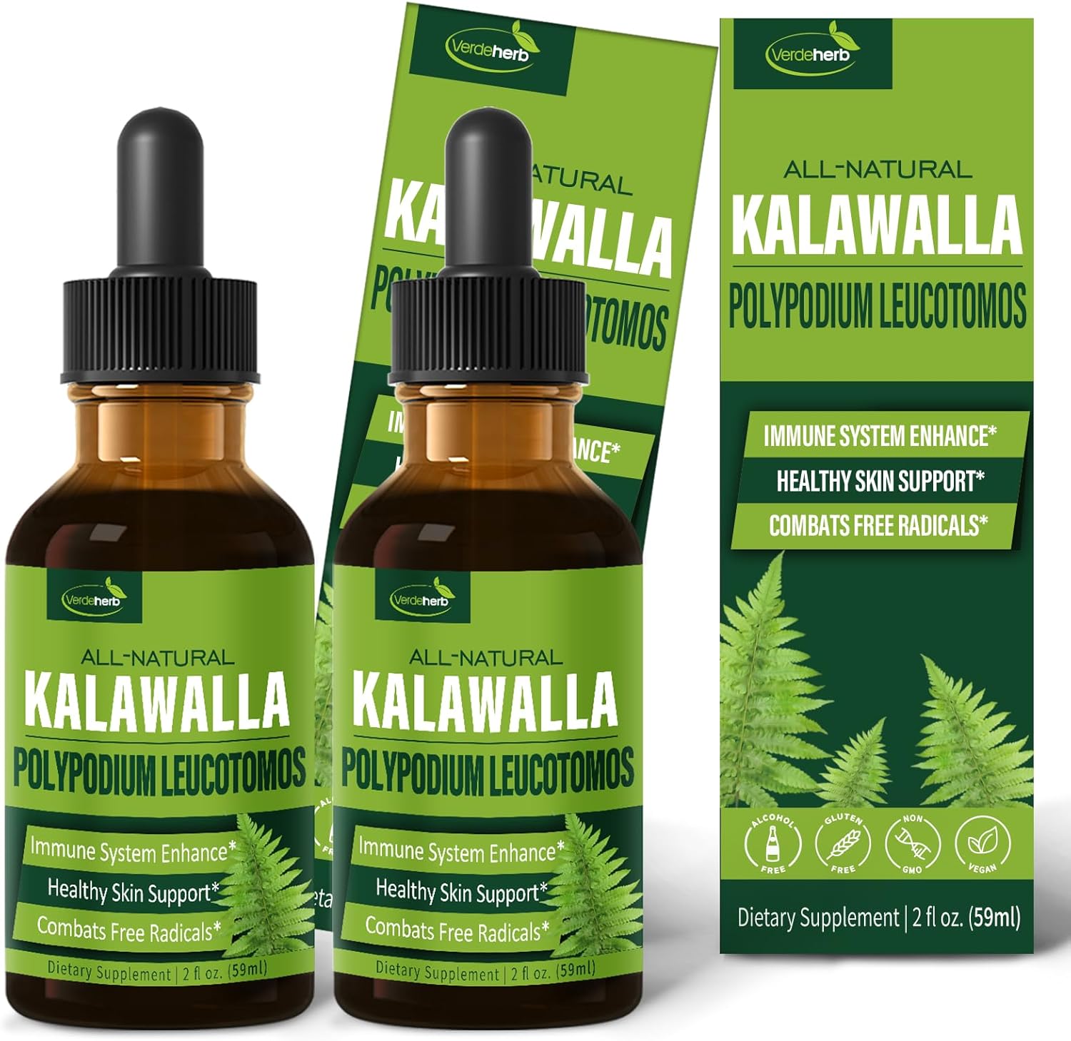Polypodium leucotomos – Gotas de apoyo inmunológico, extracto natural de hierba de raíz de kalawalla suplemento para mejorar la salud de la piel.