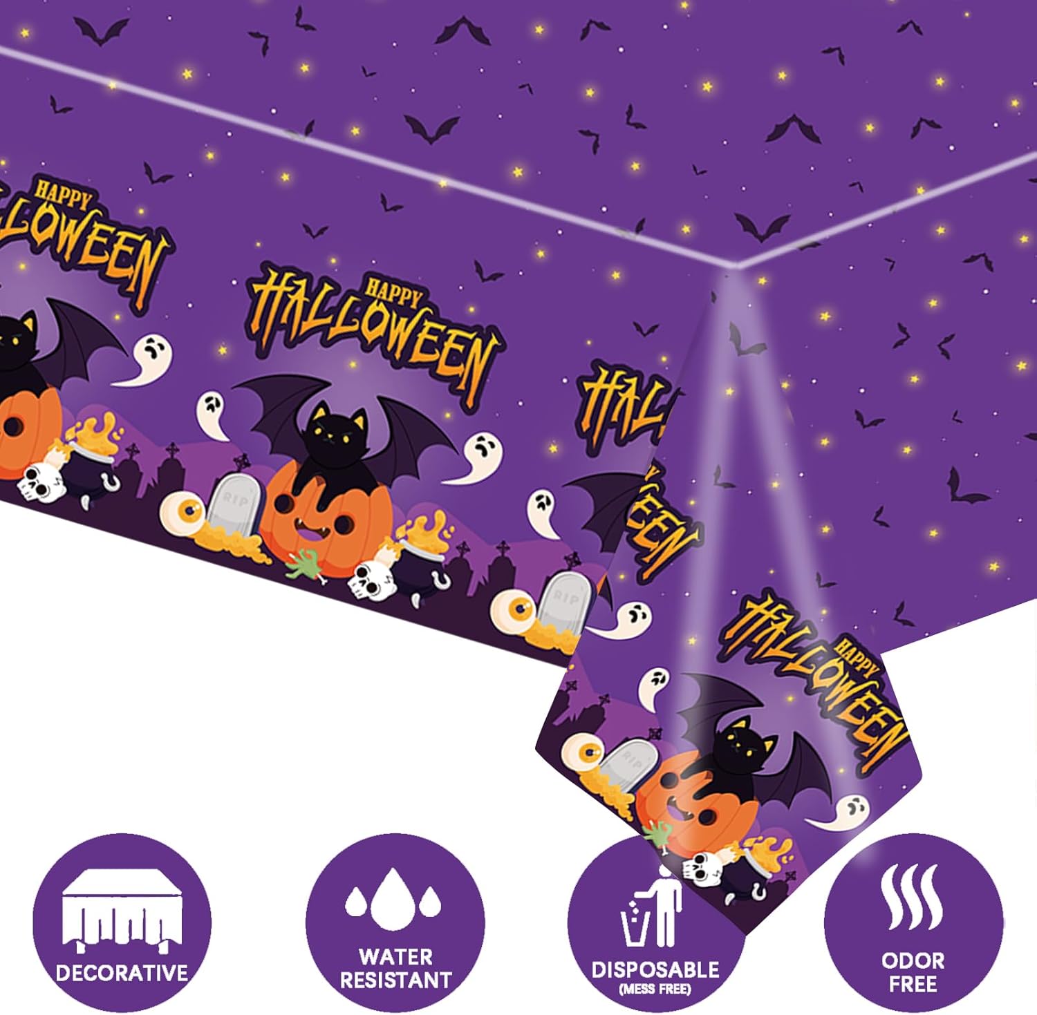 Mantel rectangular de Halloween, paquete de 2 manteles desechables de Halloween de 54 x 108 pulgadas, para niños, tela de araña y patrón de