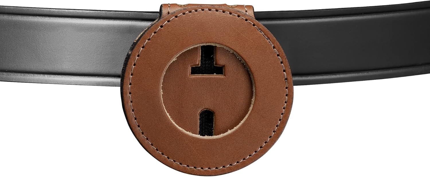 Perfect Fit Shield Wallets Soporte para insignia de cinturón de Texas Ranger con cadena para el cuello y clip para cinturón de cuero marrón (Cutout