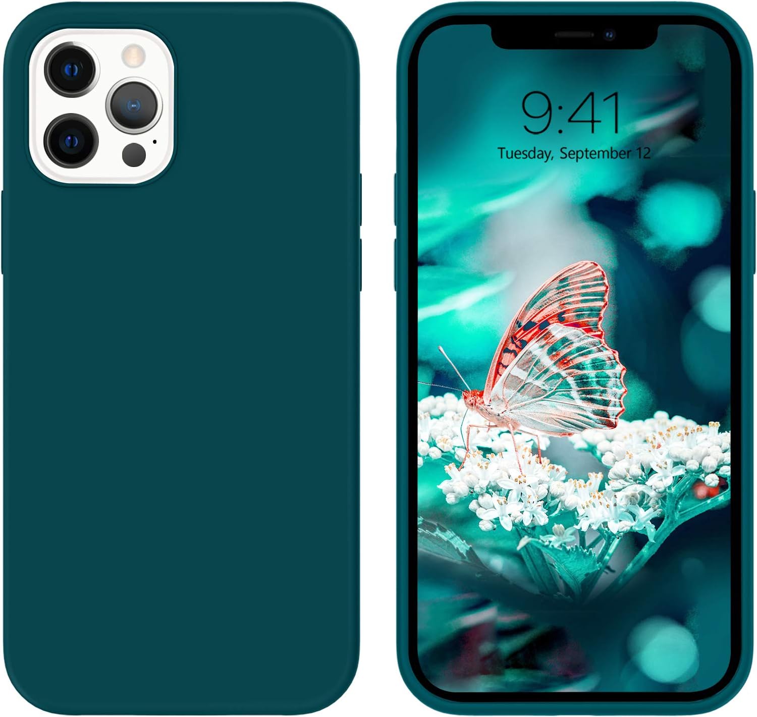 GUAGUA Funda compatible con iPhone 12 Pro Max de 6.7 pulgadas, 5G, silicona líquida, goma de gel suave, delgada, forro de microfibra, funda de cojín
