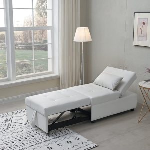 Kings Brand Furniture – Otomana multifuncional, sofá cama, silla convertible, color blanco Kings Brand Furniture – Otomana multifuncional, sofá cama, silla convertible, color blanco