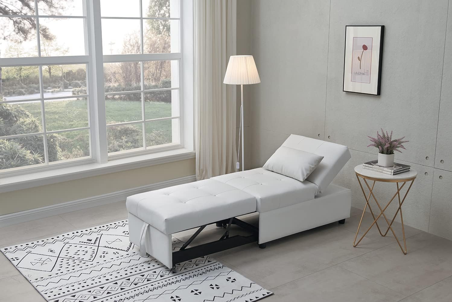 Kings Brand Furniture – Otomana multifuncional, sofá cama, silla convertible, color blanco