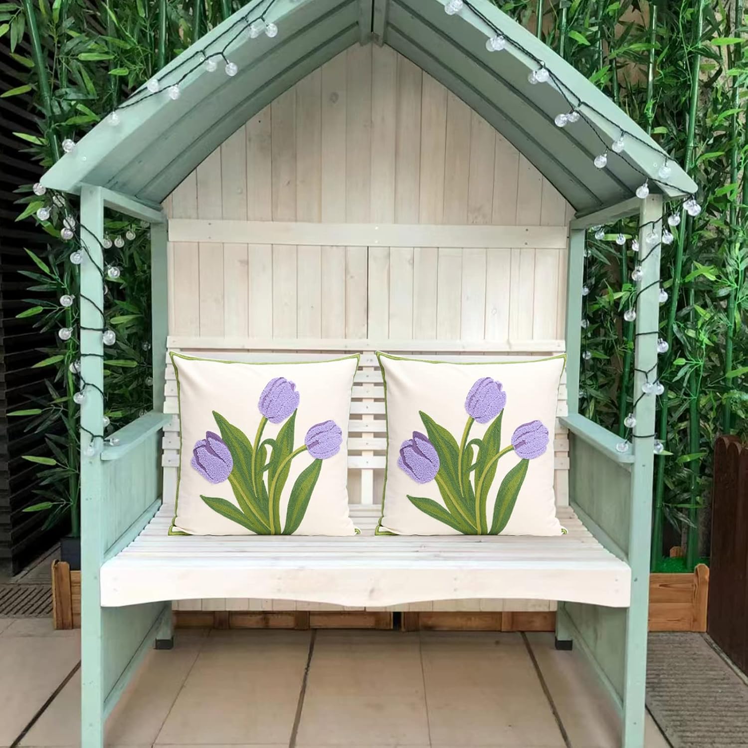 Paquete de 2 fundas de almohada decorativas bordadas de 18 x 18 pulgadas, fundas de almohada florales de granja para sala de estar, sofá o cama