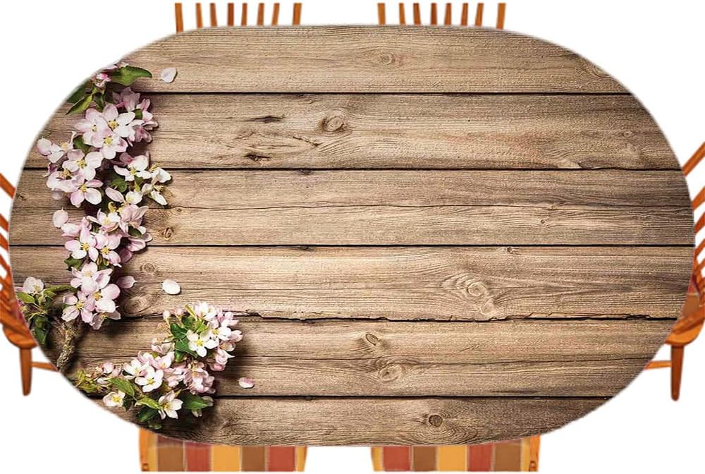 Mantel ajustable elástico ovalado rústico, rama de árbol en flor de primavera en imagen de huerto floreciente de madera desgastada, para decoración