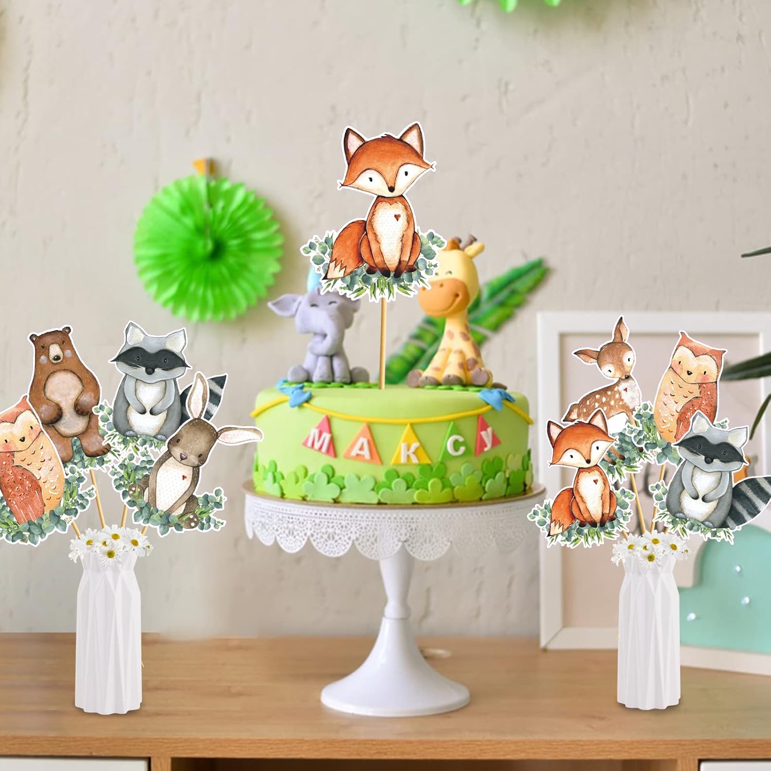 Centro de mesa Woodland para baby shower, centro de mesa de baby shower, Woodland Animal Baby Shower decoración de mesa de baby shower