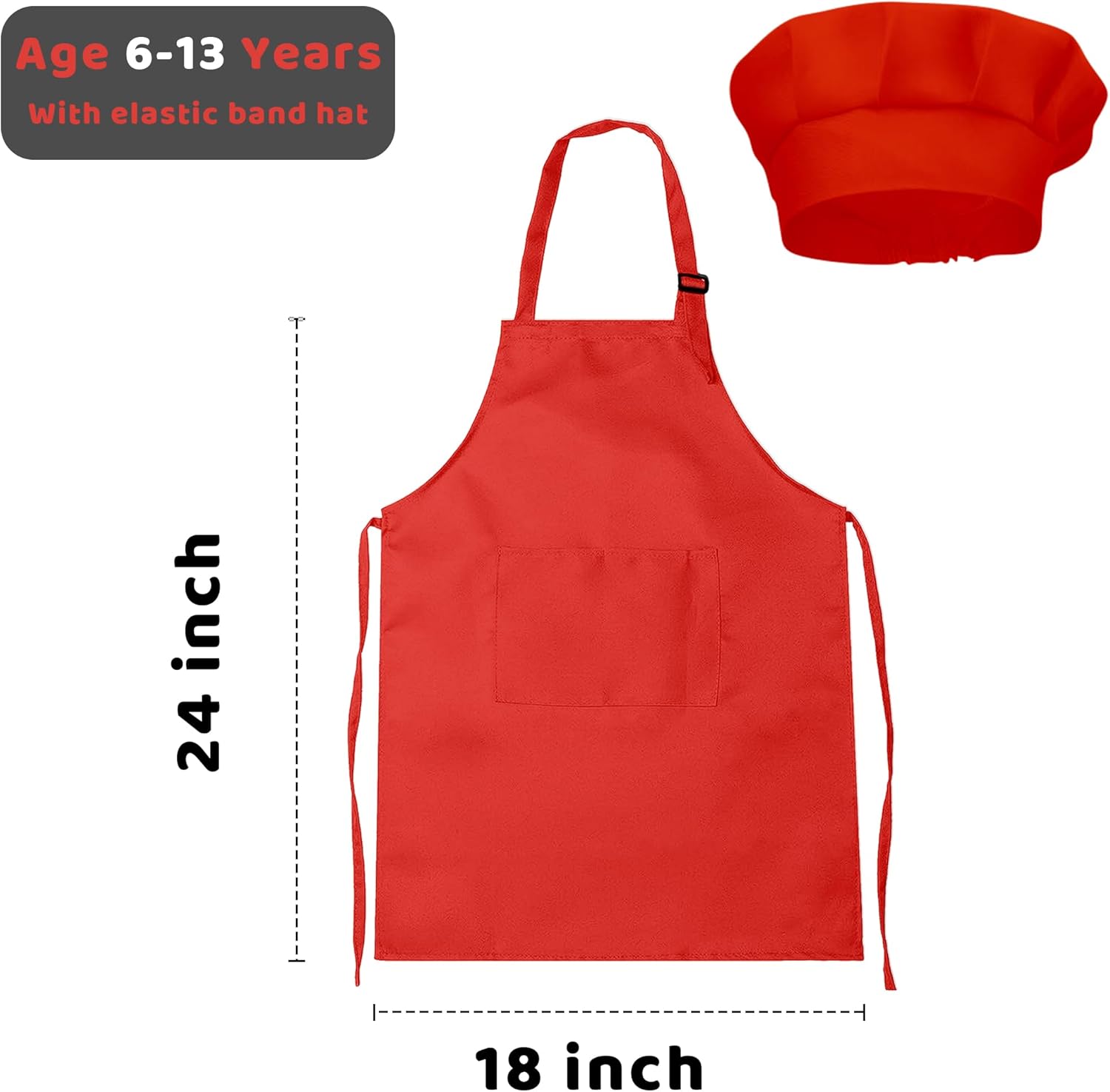 Kids Apron and Chef Hat Set Bulk Childrens Bib with 2 Pockets Adjustable for Boys Girl’s Cooking Baking Painting