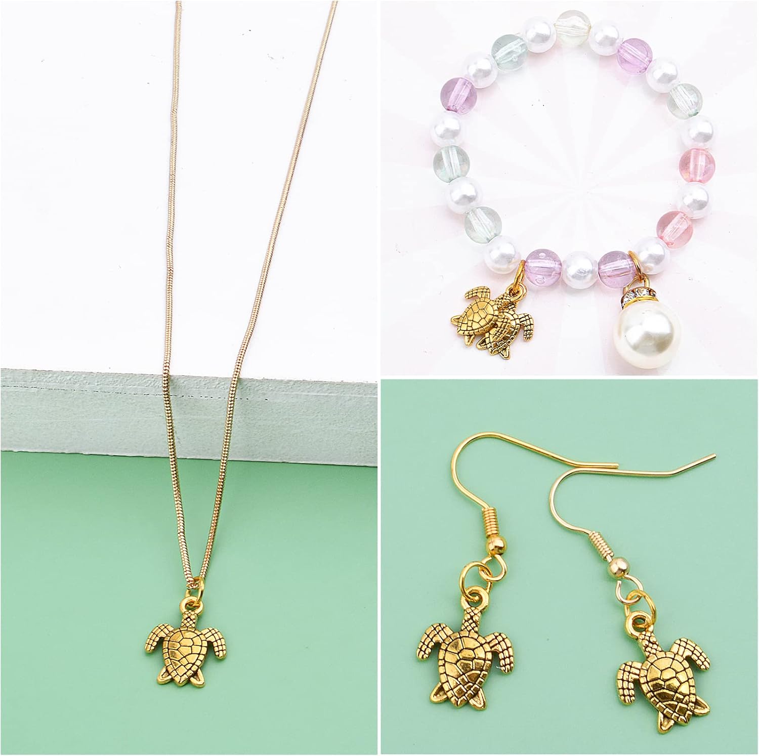 60 dijes chapados en oro de tortuga marina de aleación, animales, tortuga, colgantes, suministros para manualidades, collares, pulseras, joyería,