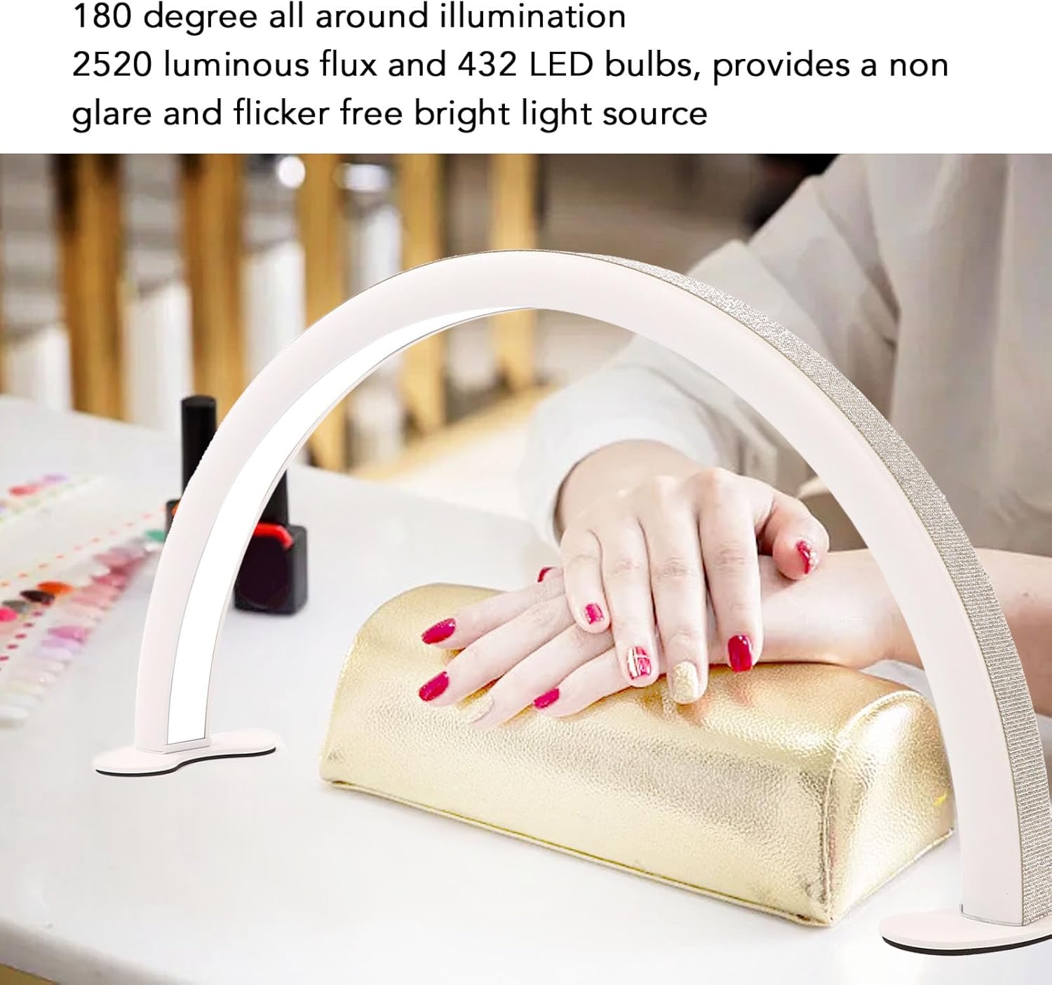 Luz LED de media luna de atenuación continua de 40 W de 28 pulgadas para escritorio de uñas, extensión de pestañas, cuidado de la piel con