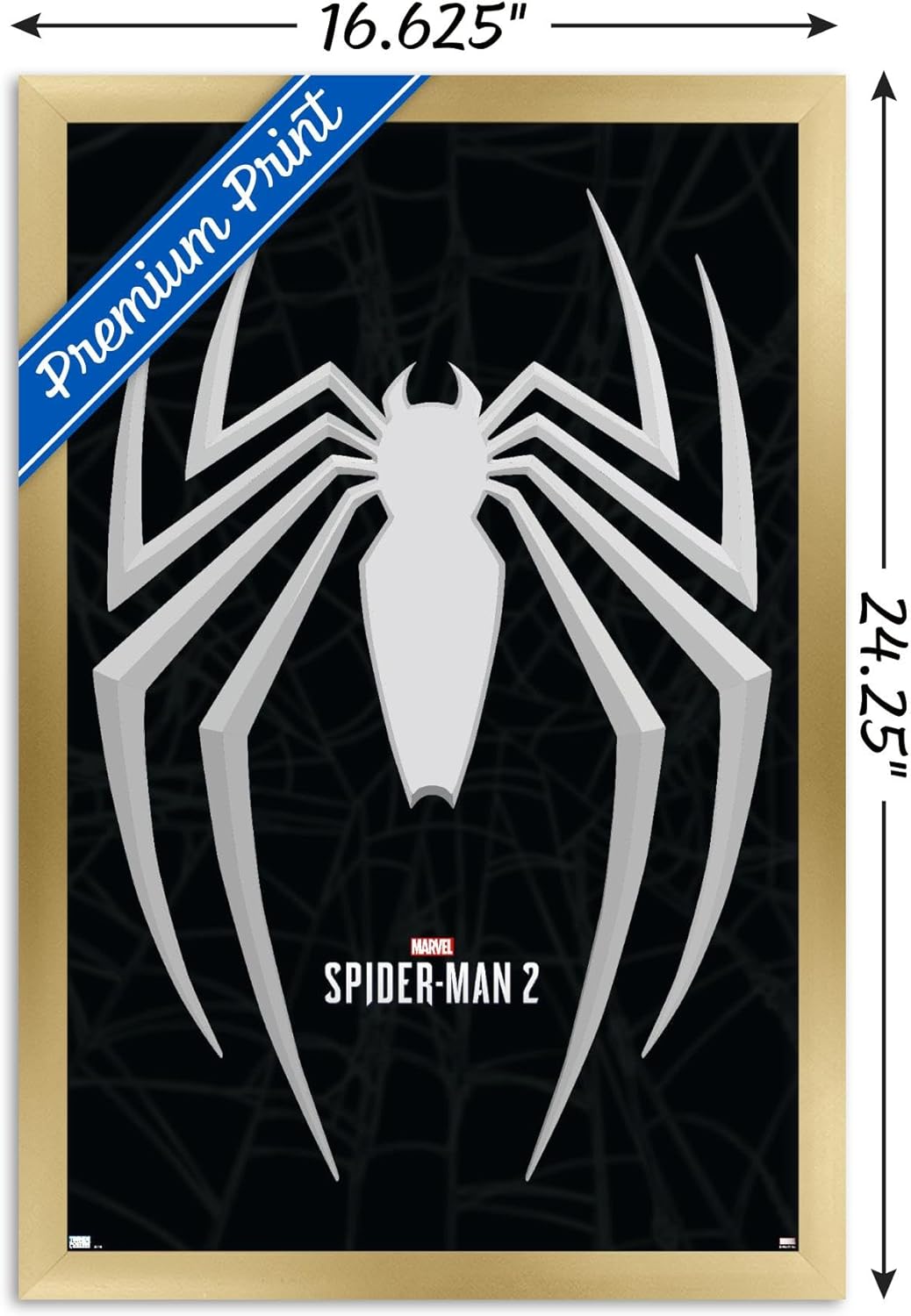 Trends International Marvel’s Spider-Man 2 – Póster de pared con icono de Peter Parker, 14.72 x 22.37 pulgadas, versión enmarcada en oro